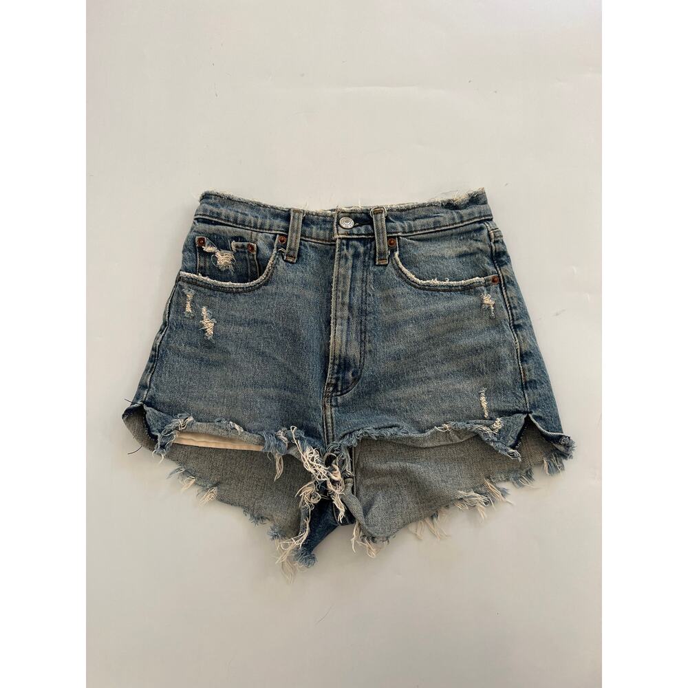 Abercrombie & Fitch Distressed High Rise Curve Denim Shorts Womens Size 25/0